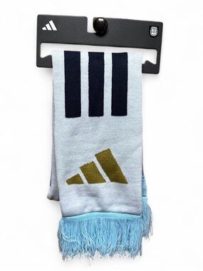 adidas Argentina Soccer Football Light Blue White Scarf with Stripes Gold Logo